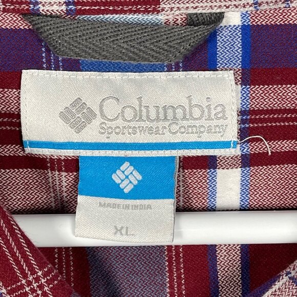 Columbia Lightweight Flannel Red &‎ Blue Plaid Shirt Mens XL Long Sleeve - Picture 2 of 6